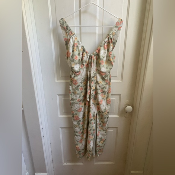 Abercrombie & Fitch Midi Floral Dress Green Pink XS - Picture 2 of 7